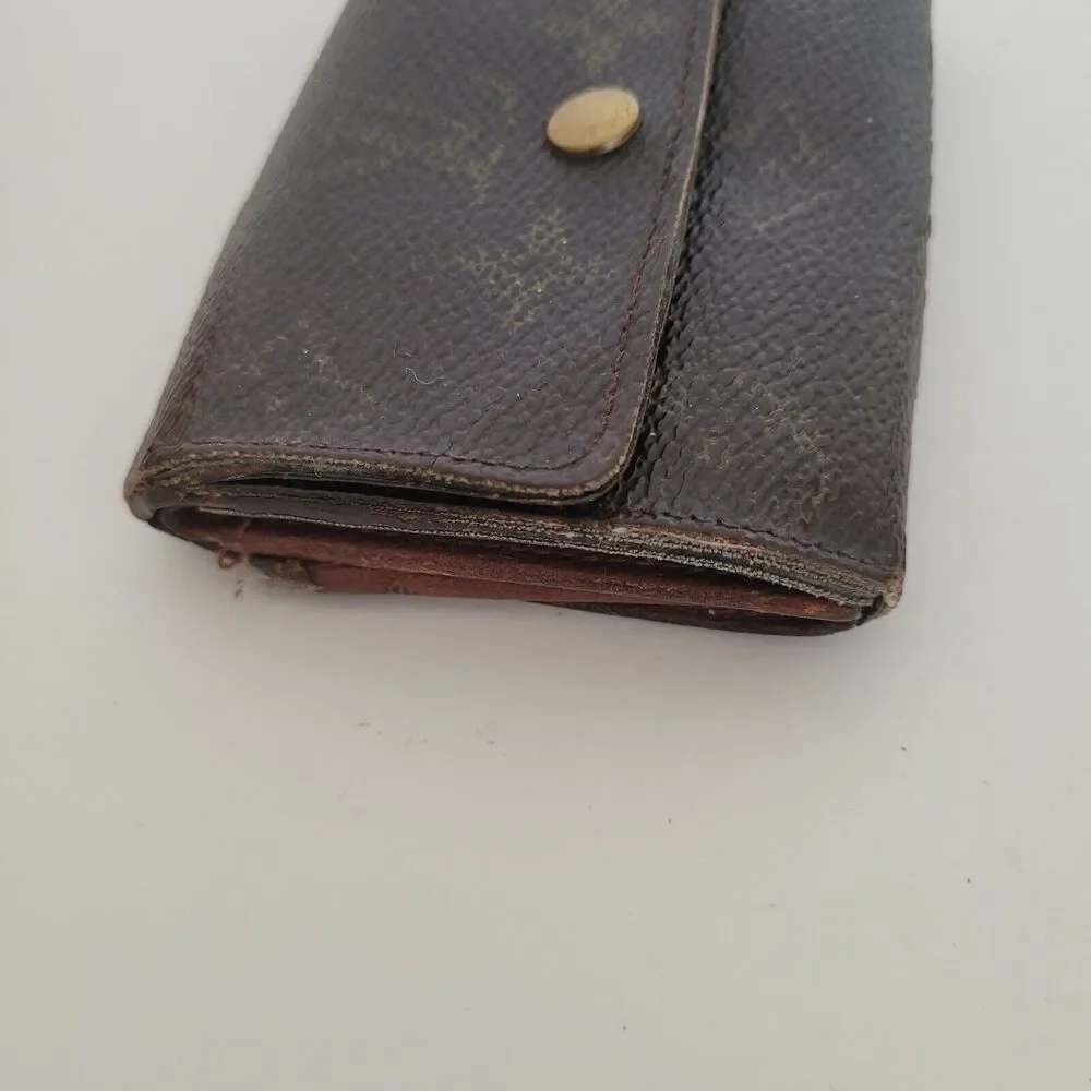 Louis Vuitton LV Micro Brown Folding Monogram Leather Card Wallet Small Authenti